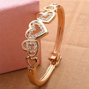 Fashion Women Lady Gold Plated Crystal Cuff Bangle Love Heart Charm Bracelet New Best Deals In USA